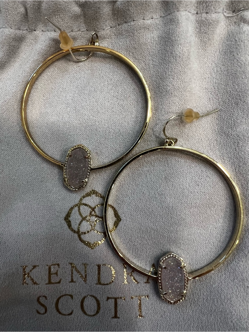Kendra Scott Gold Hoop Earrings with Light Lavender Druzy Accents